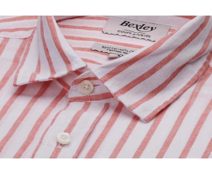 Chambray White and Orange cotton linen shirt - EDIBERT