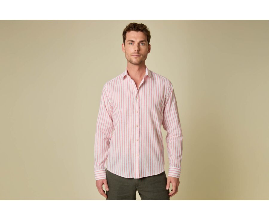 Chambray White and Orange cotton linen shirt - EDIBERT