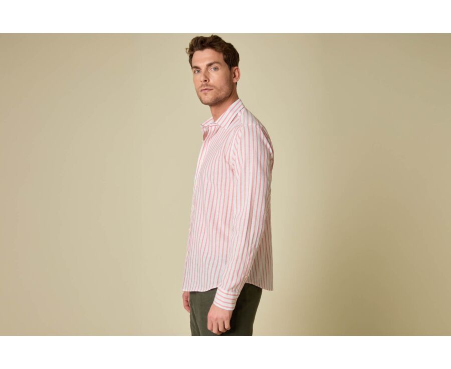 Chambray White and Orange cotton linen shirt - EDIBERT