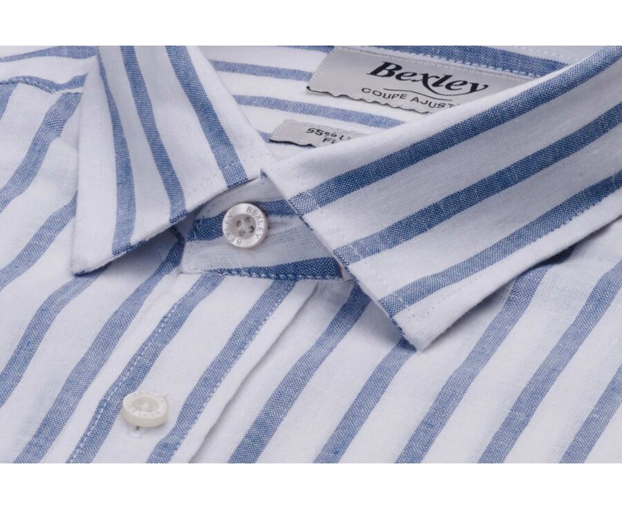 Cotton and linen striped shirt in white and blue grey - EDIBERT