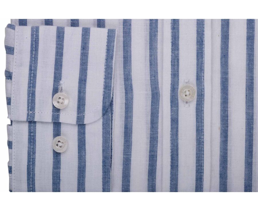 Cotton and linen striped shirt in white and blue grey - EDIBERT