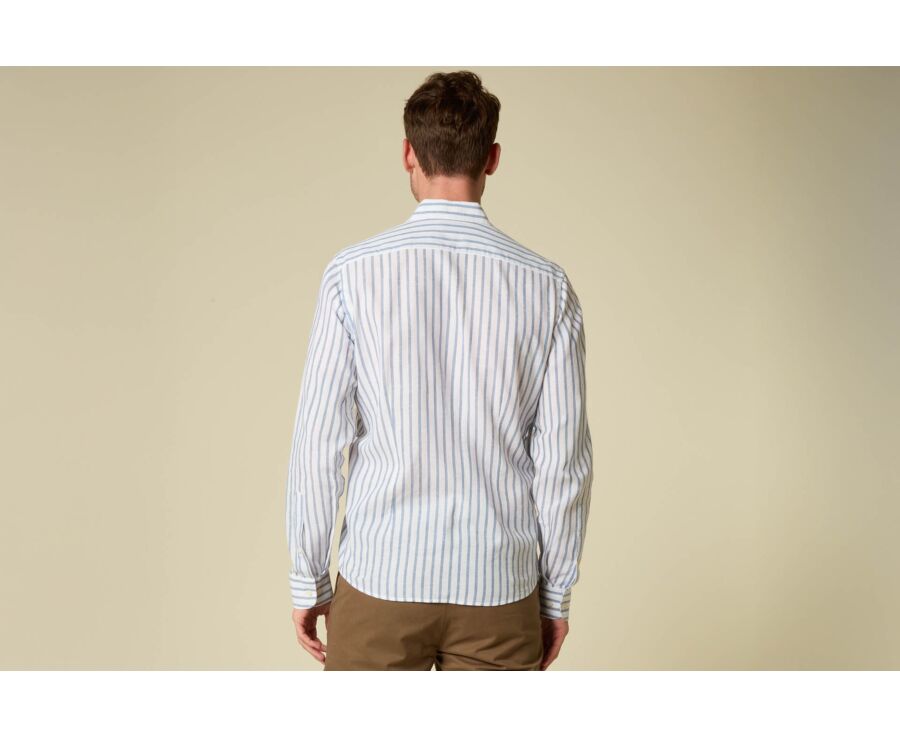 Cotton and linen striped shirt in white and blue grey - EDIBERT