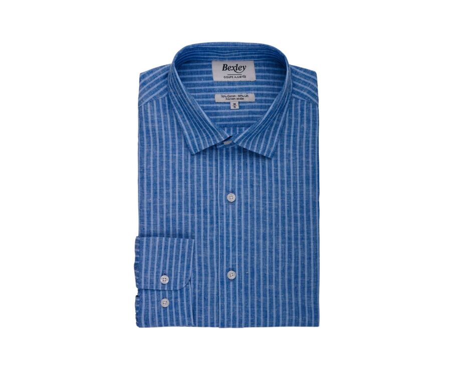 Ocean Blue & Blue Chambray cotton linen shirt - EDIBERT
