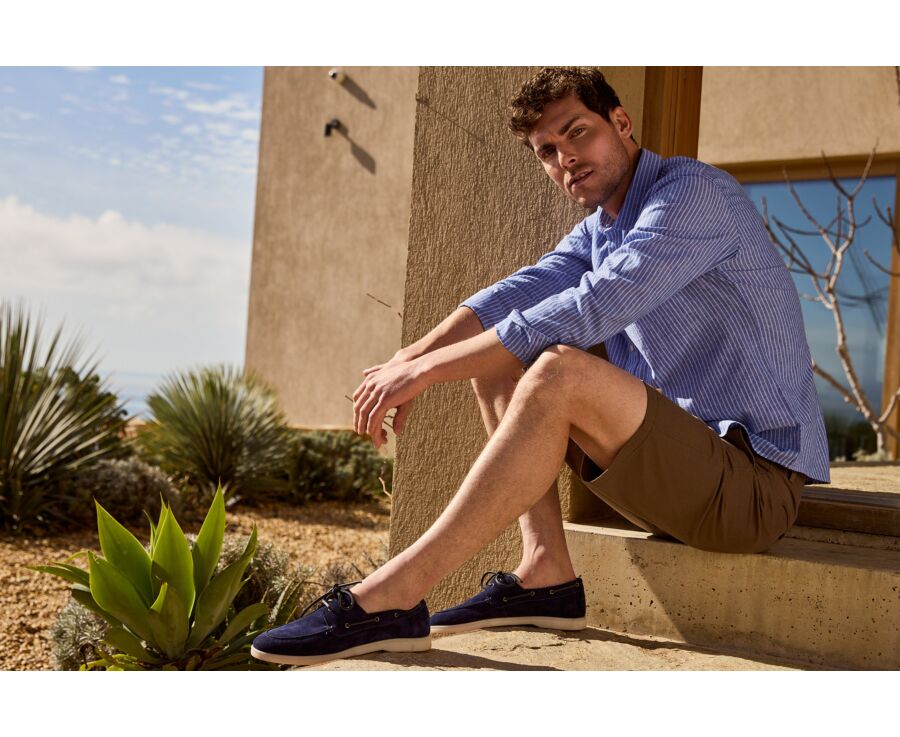 Ocean Blue & Blue Chambray cotton linen shirt - EDIBERT