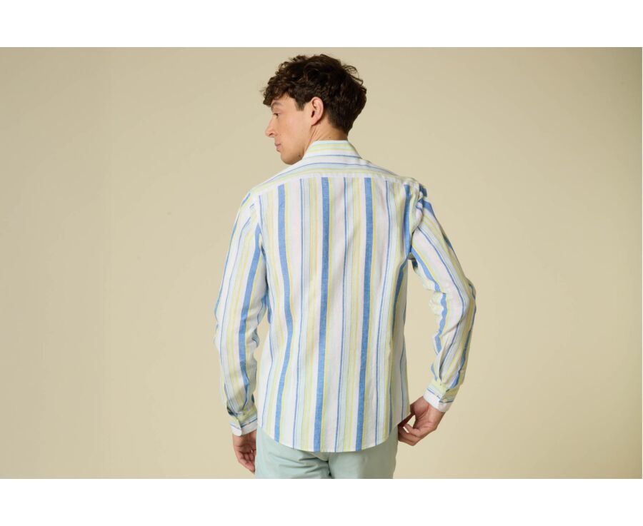 Chambray Blue, Yellow and Light Green cotton linen shirt - EDIBERT