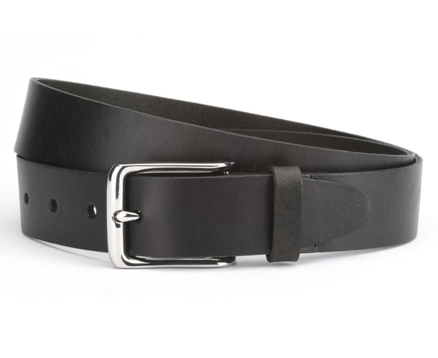 Men's Black Leather Belt - WESTWOOD II SILVER