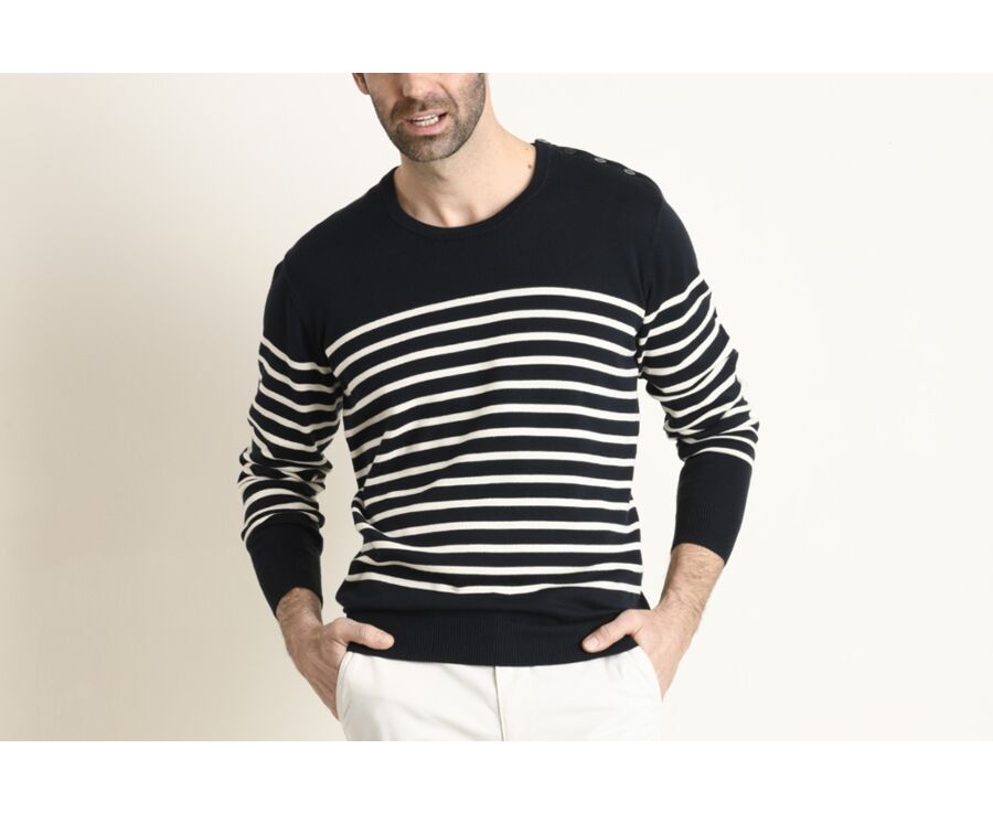 Navy and Ecru round-neck sailor pullover - KIMIAC