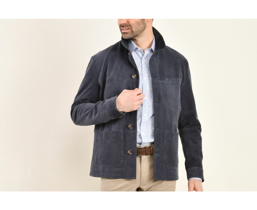 Men's Navy Suede Leather Jacket  - FAUSTIN