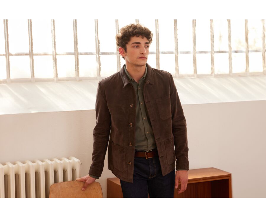 Men's Brown Suede Leather Jacket  - FAUSTIN