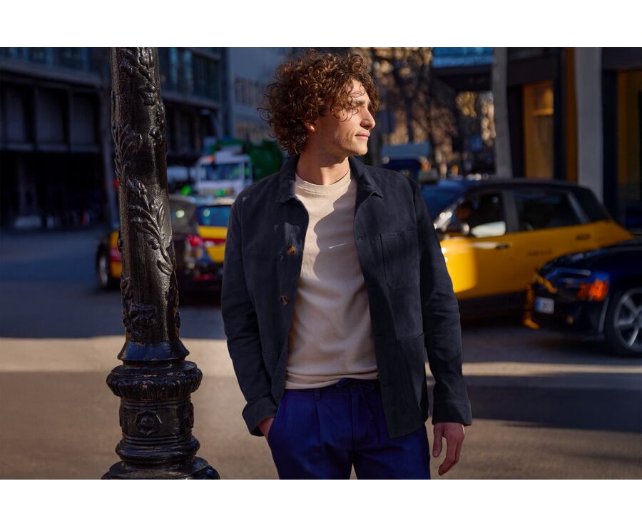 Navy Leather Jacket - FAUSTIN