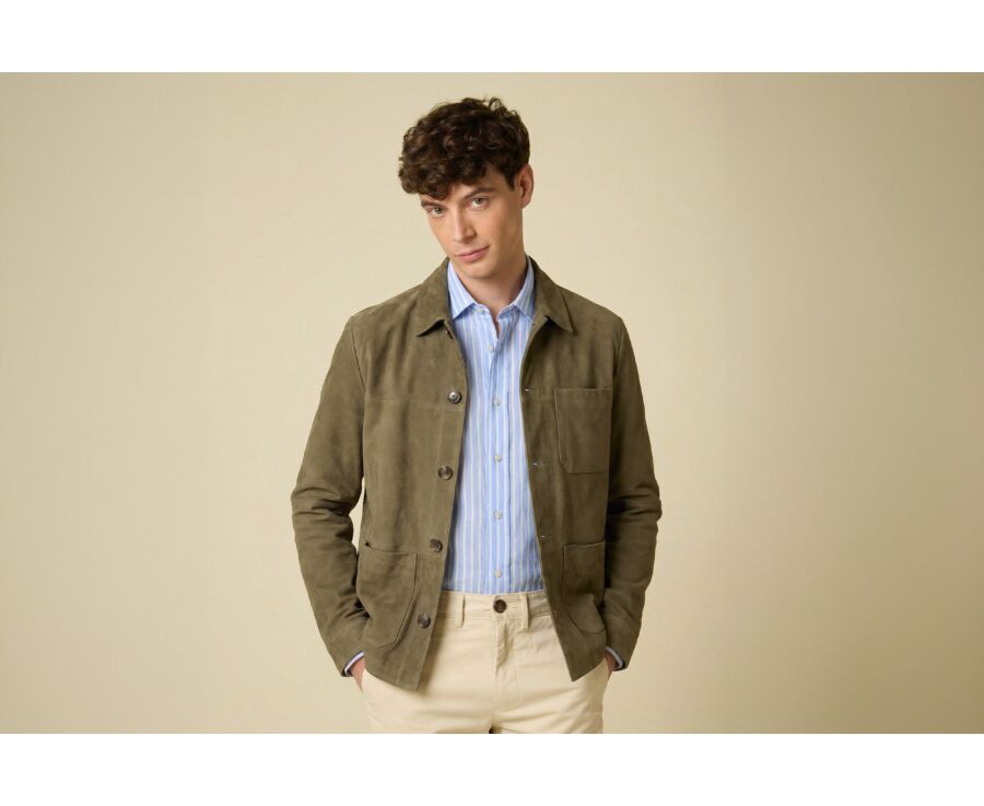 Khaki  Leather Jacket - FAUSTIN