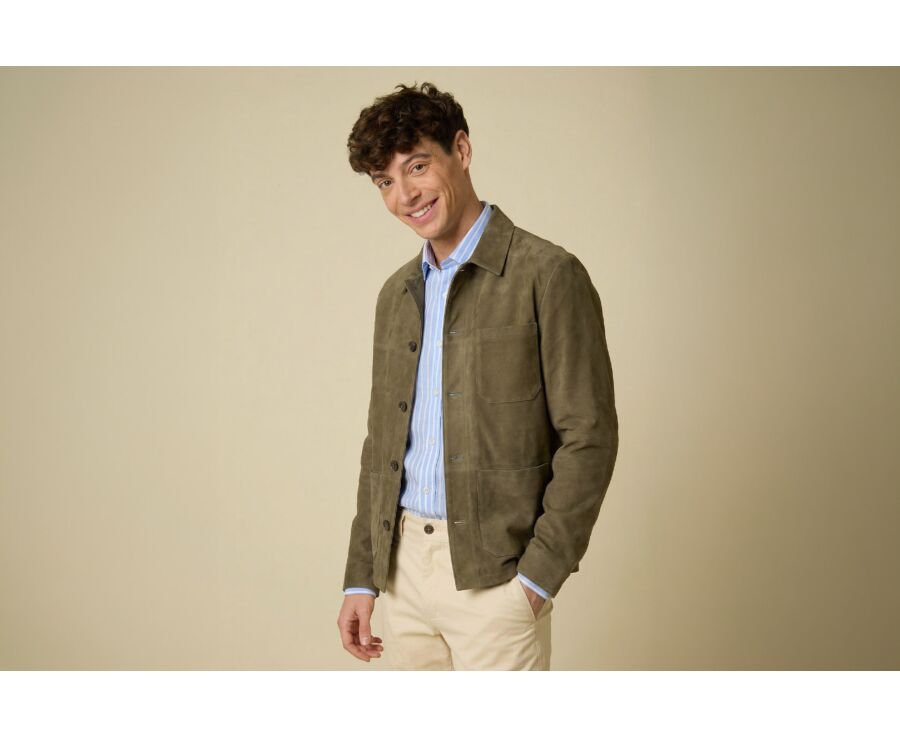 Khaki  Leather Jacket - FAUSTIN