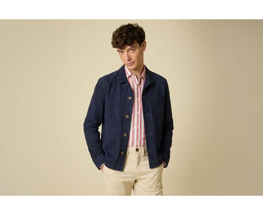 Navy  Leather Jacket - FAUSTIN