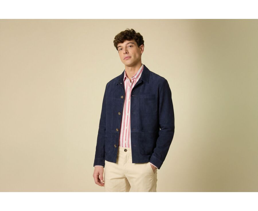 Navy  Leather Jacket - FAUSTIN