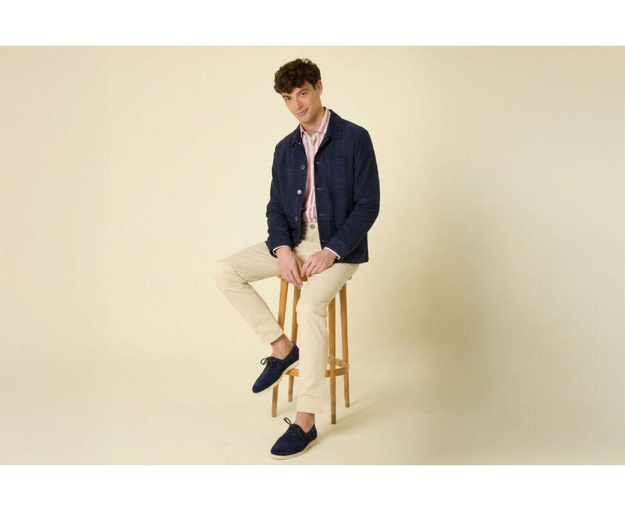 Navy  Leather Jacket - FAUSTIN