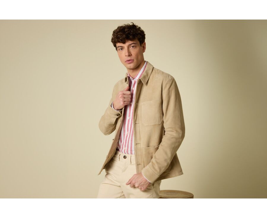 Light Beige  Leather Jacket - FAUSTIN