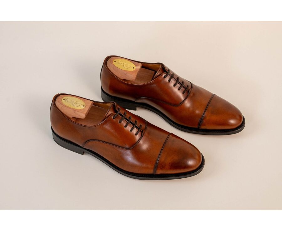 Men’s gold patinated leather Oxford shoes - WINFORD