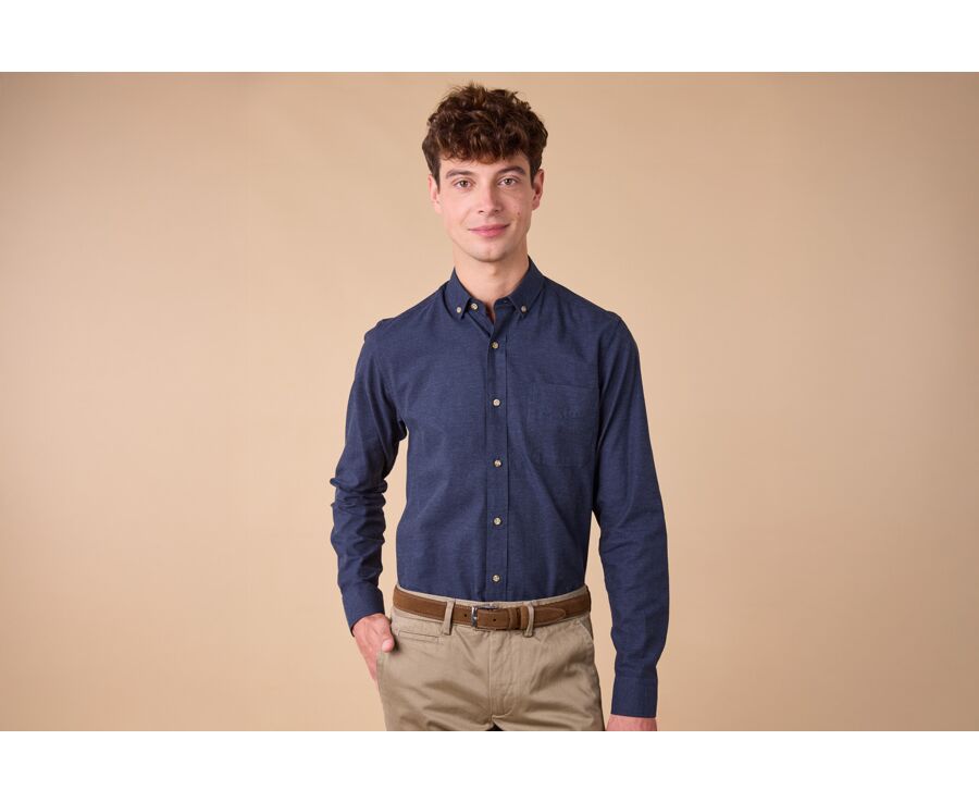Navy Flannel shirt with Pocket - ALEXANDER