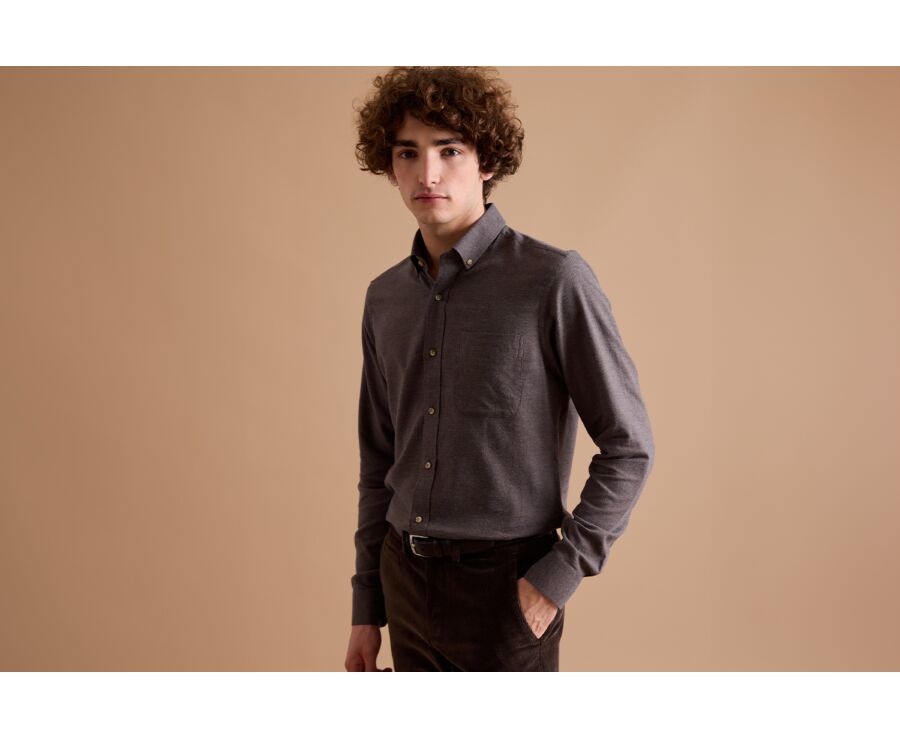 Chocolate Melange Flannel shirt with Pocket - ALEXANDER