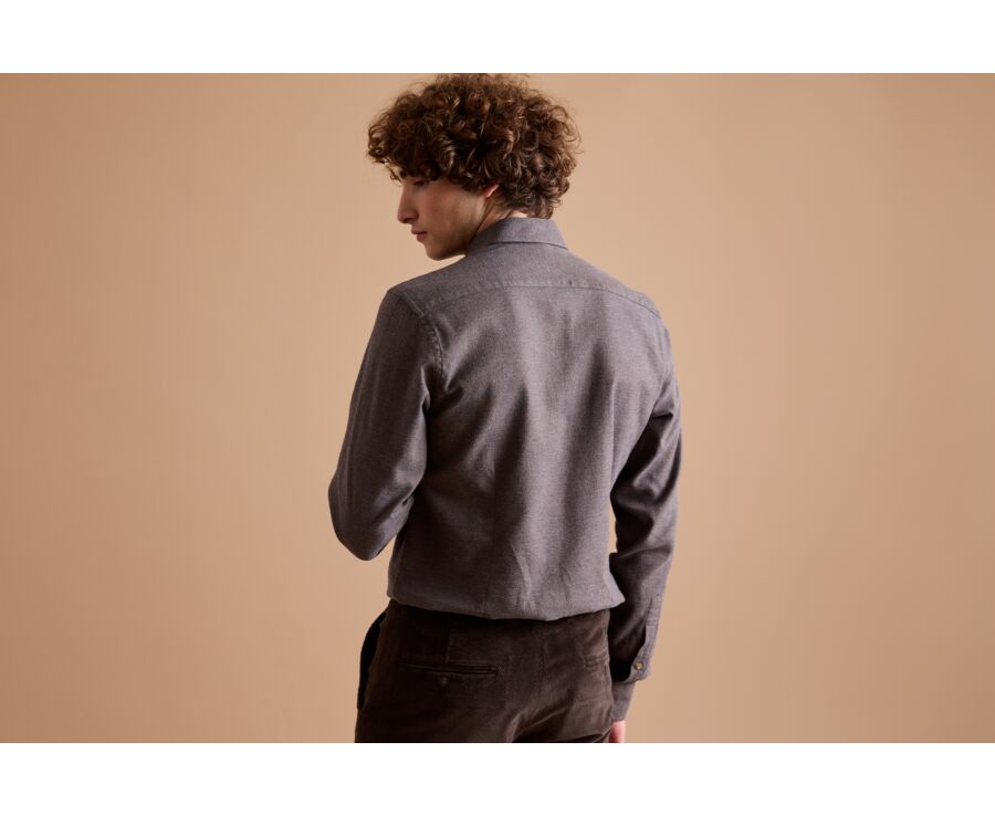 Chocolate Melange Flannel shirt with Pocket - ALEXANDER