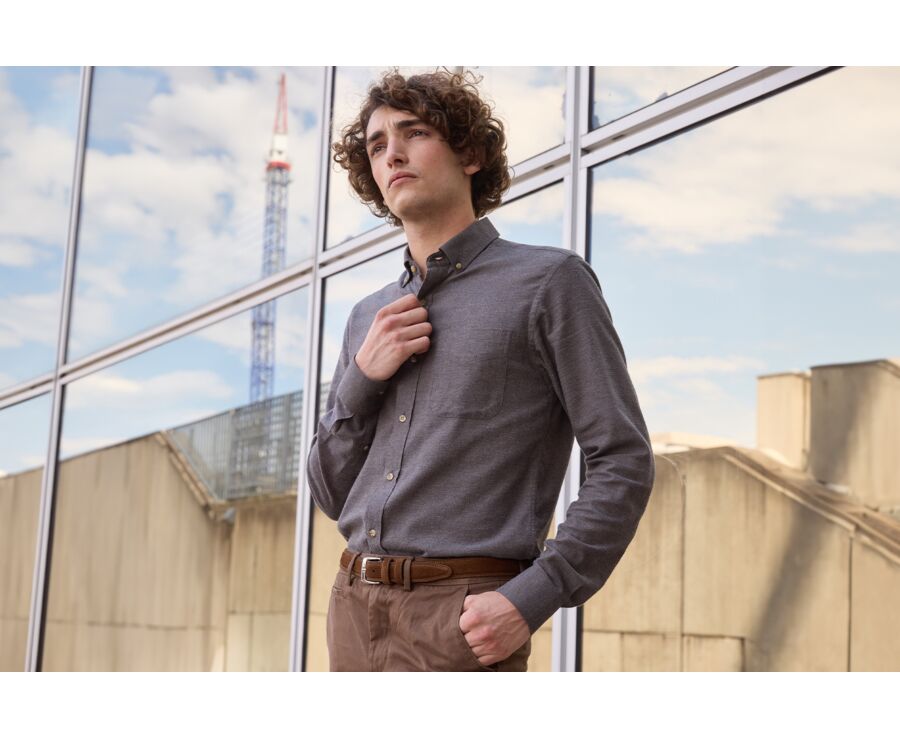 Chocolate Melange Flannel shirt with Pocket - ALEXANDER