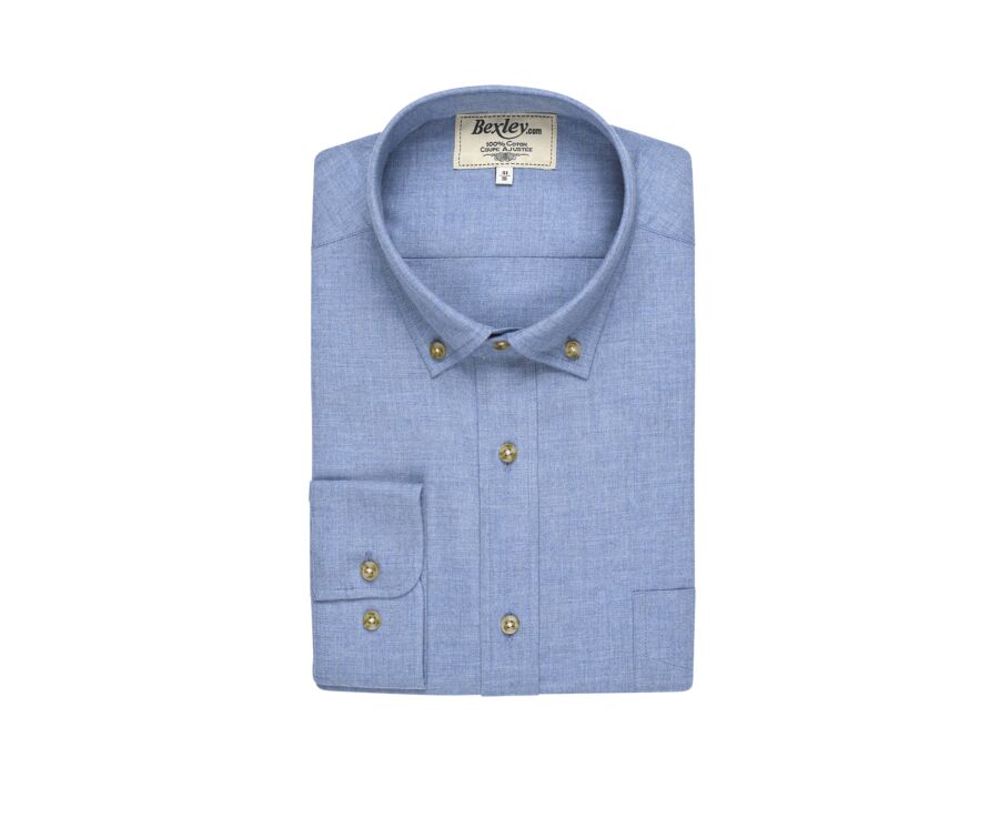 Blue Melange Flannel shirt - Pocket - ALEXANDER
