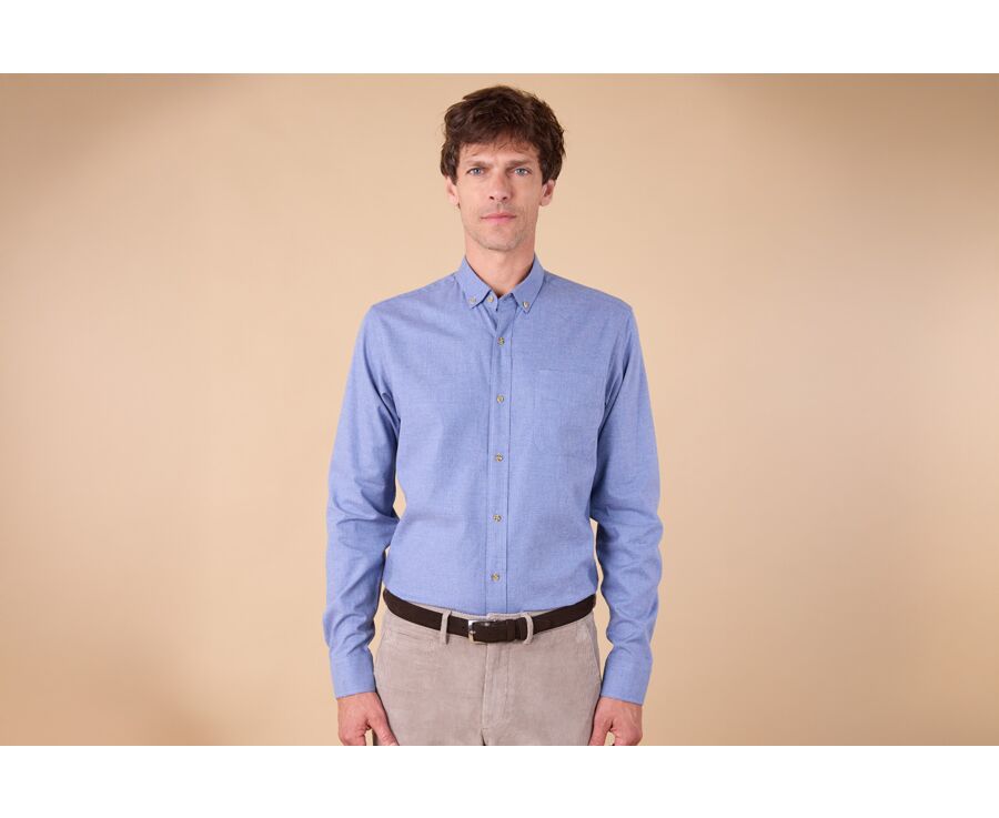 Blue Melange Flannel shirt with Pocket - ALEXANDER