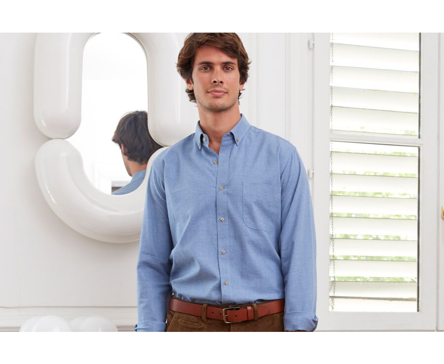 Blue Melange Flannel shirt - Pocket - ALEXANDER
