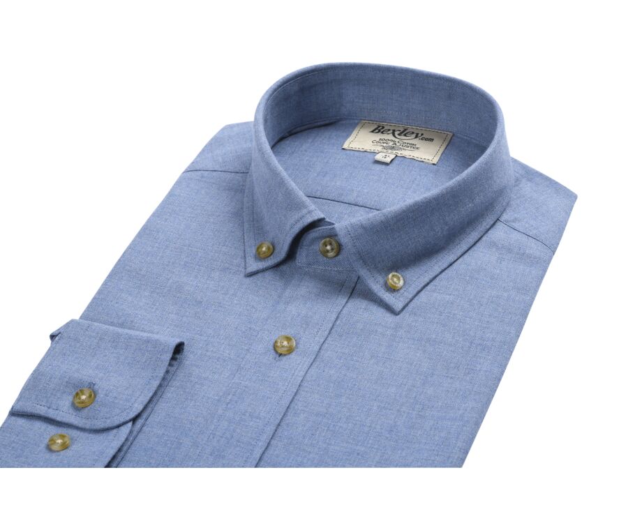 Blue Melange Flannel shirt - Pocket - ALEXANDER