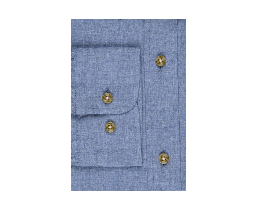 Blue Melange Flannel shirt with Pocket - ALEXANDER