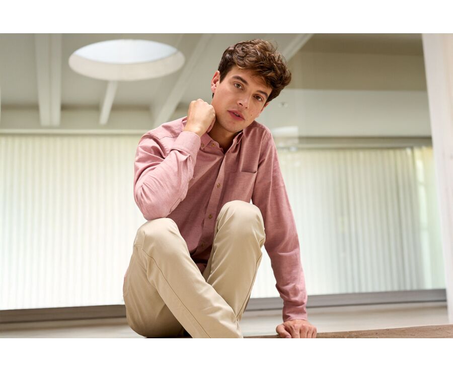 Dark Coral Flannel shirt with Pocket - ALEXANDER