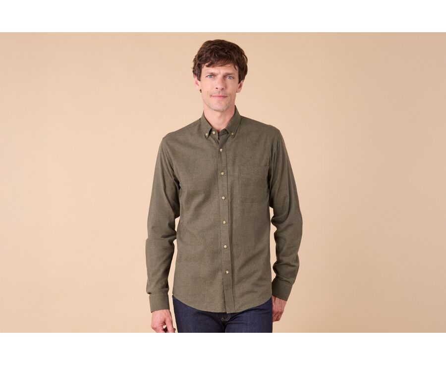 Dark Green Flannel shirt with Pocket - ALEXANDER
