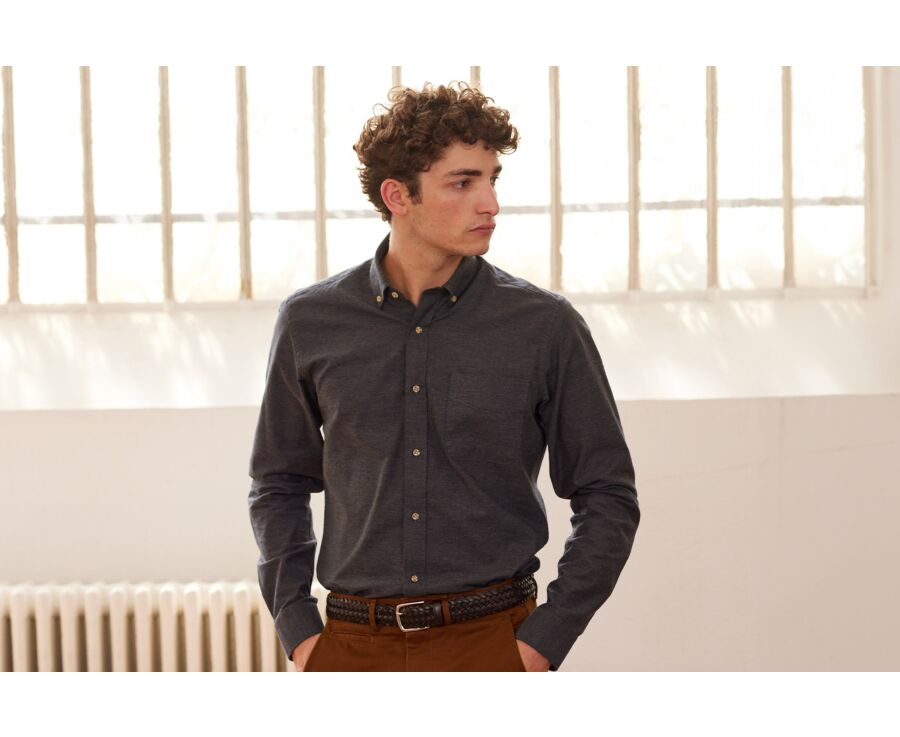 Anthracite Melange Flannel shirt with Pocket - ALEXANDER