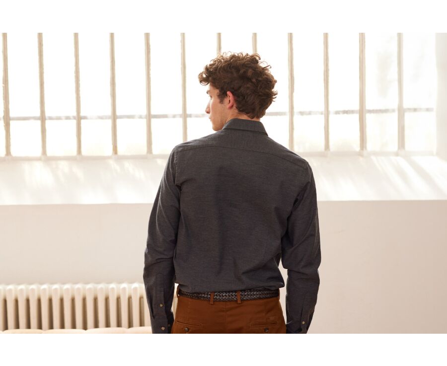 Anthracite Melange Flannel shirt with Pocket - ALEXANDER