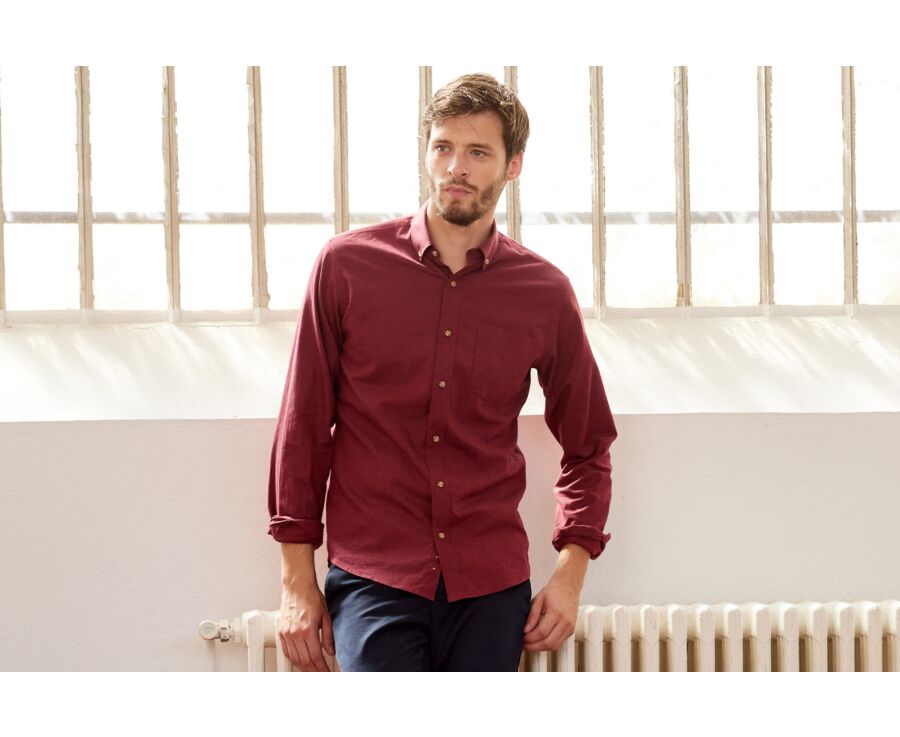 Burgundy Red Flannel shirt - Pocket - ALEXANDER