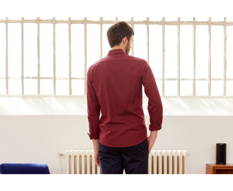 Burgundy Red Flannel shirt with Pocket - ALEXANDER