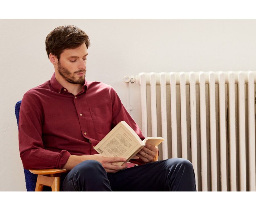 Burgundy Red Flannel shirt with Pocket - ALEXANDER