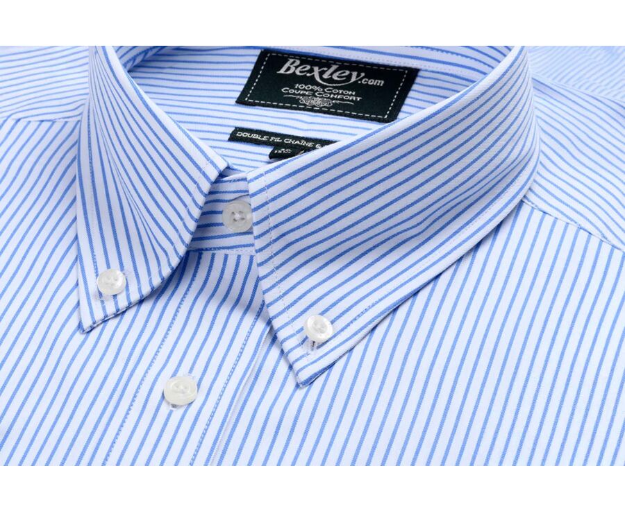 White shirt with blue stripes - Chest pocket - BRODERICK
