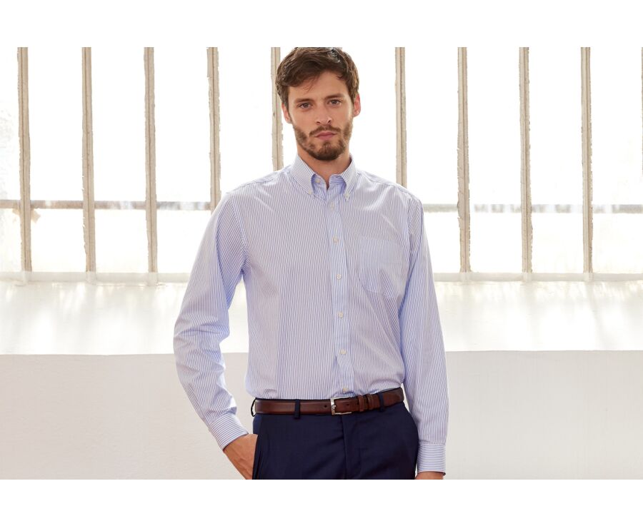 White shirt with blue stripes - Chest pocket - BRODERICK
