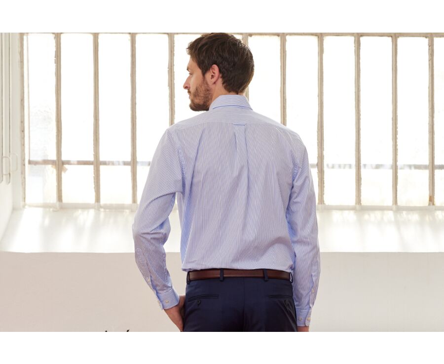 White shirt with blue stripes - Chest pocket - BRODERICK