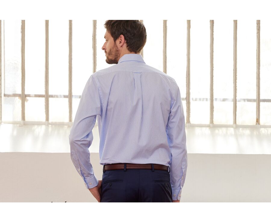 White shirt with blue stripes - Chest pocket - BRODERICK
