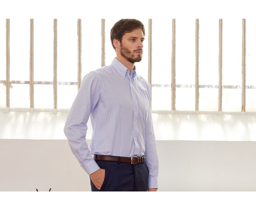 White shirt with blue stripes - Chest pocket - BRODERICK