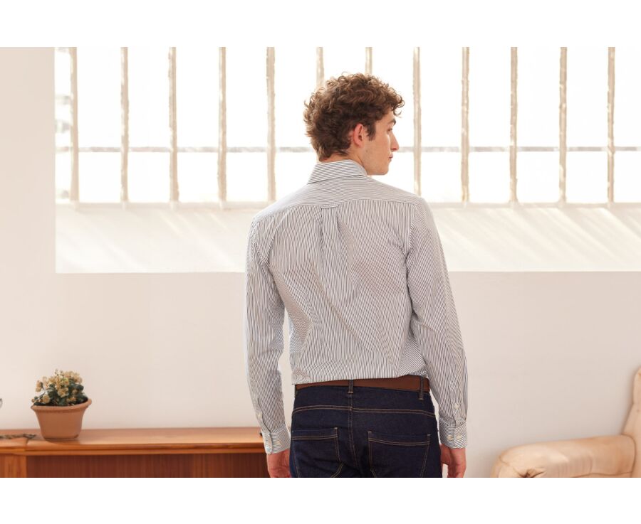 White shirt with dark green stripes and chest pocket - BRODERICK