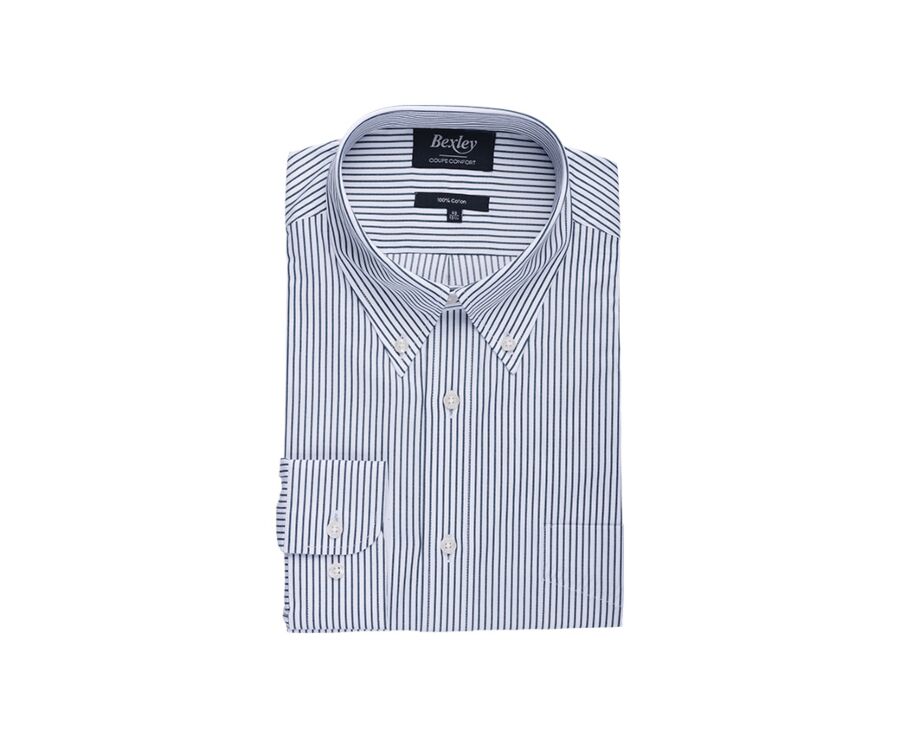 White shirt with dark green stripes and chest pocket - BRODERICK