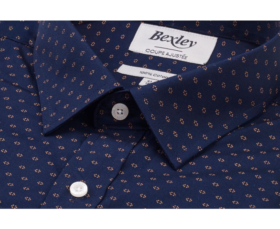 Navy printed shirt with cognac pattern - LÉONCE