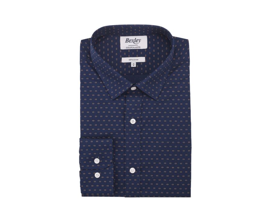 Navy printed shirt with cognac pattern - LÉONCE