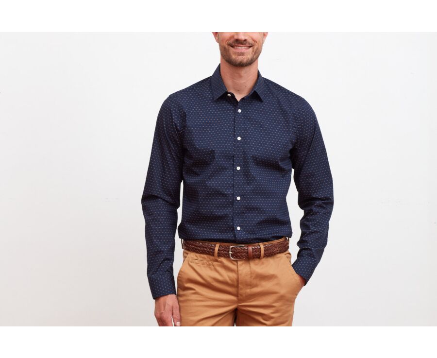 Navy printed shirt with cognac pattern - LÉONCE