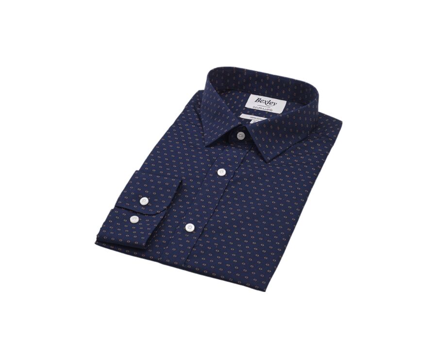 Navy printed shirt with cognac pattern - LÉONCE