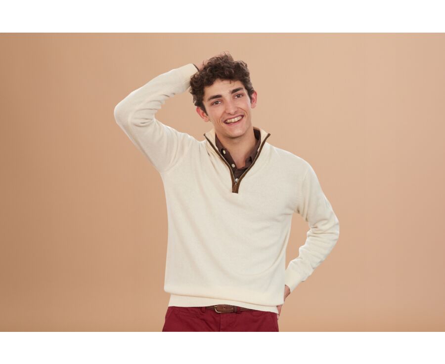 Unbleached half-zip wool jumper - KEITHY 