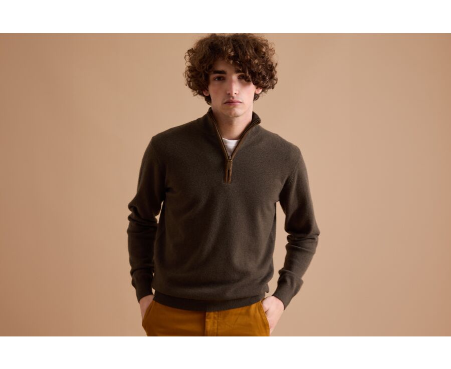 Khaki half-zip wool jumper - KEITHY